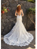 Ivory Buttons Back Lace Tulle Elegant Wedding Dress